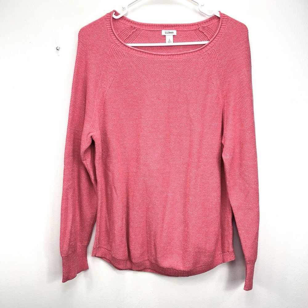 LL Bean Red Lightweight Roll Neck Pullover Textured Cotton Sweater LARGE PETITE - Picture 2 of 9